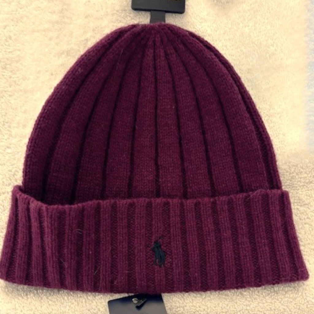 Polo Ralph Lauren Knit Wool Beanie/Hat With Fold-Over Cuff Nwt